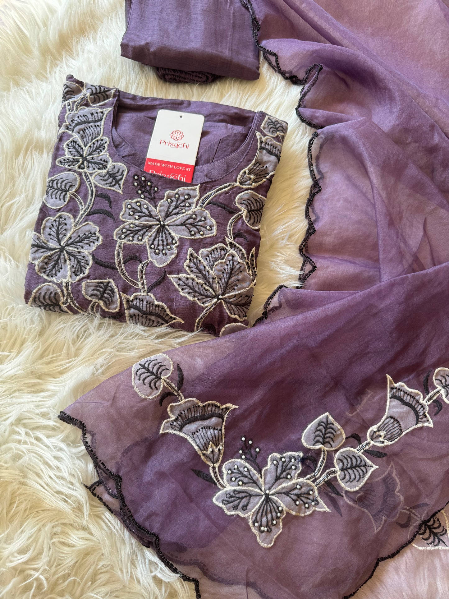 Purple Thread embroidered kurta set with dupatta