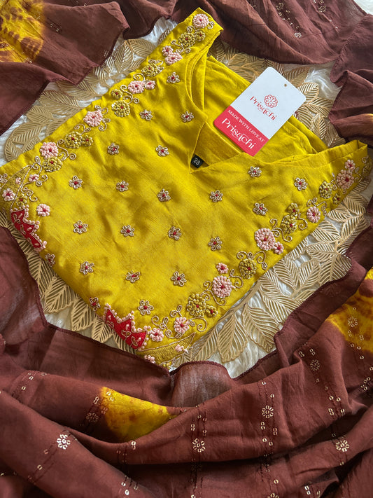 Yellow embroidered  kurta set with dupatta