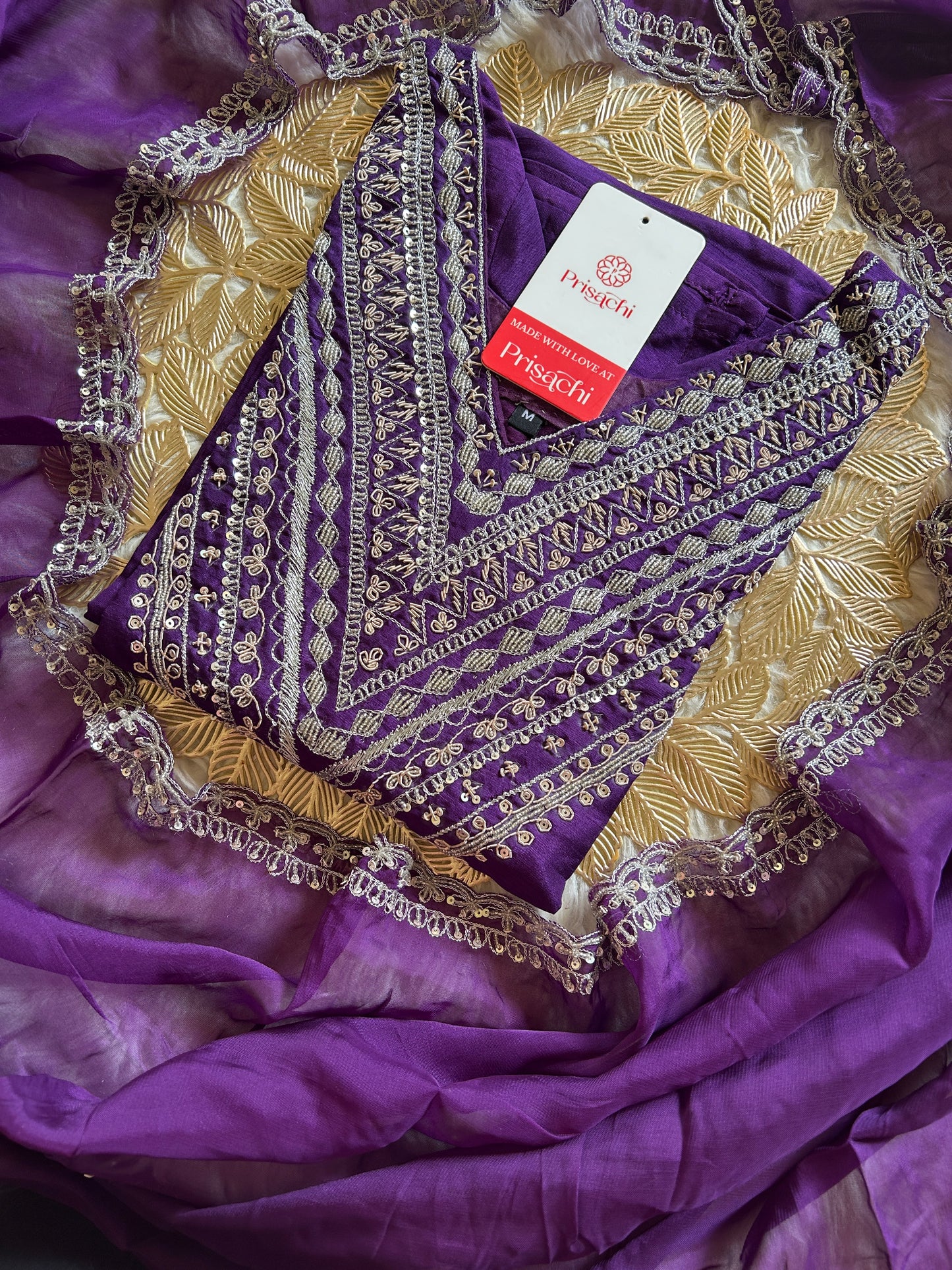 Purple embroidered kurta set with dupatta