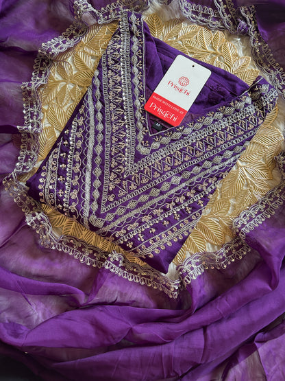 Purple embroidered kurta set with dupatta