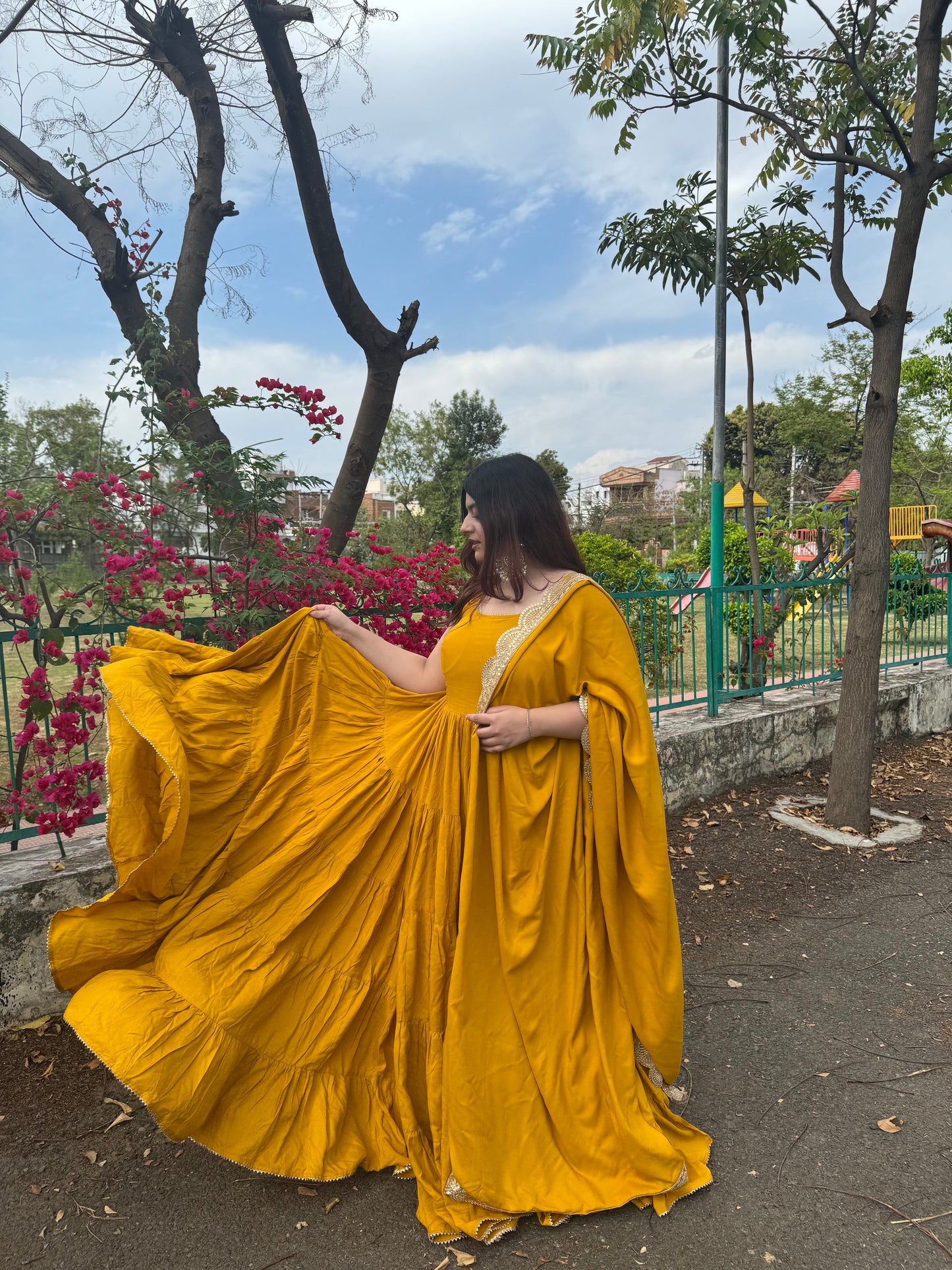 Mustard Yellow Anarkali Dress - with Extra Sleeves