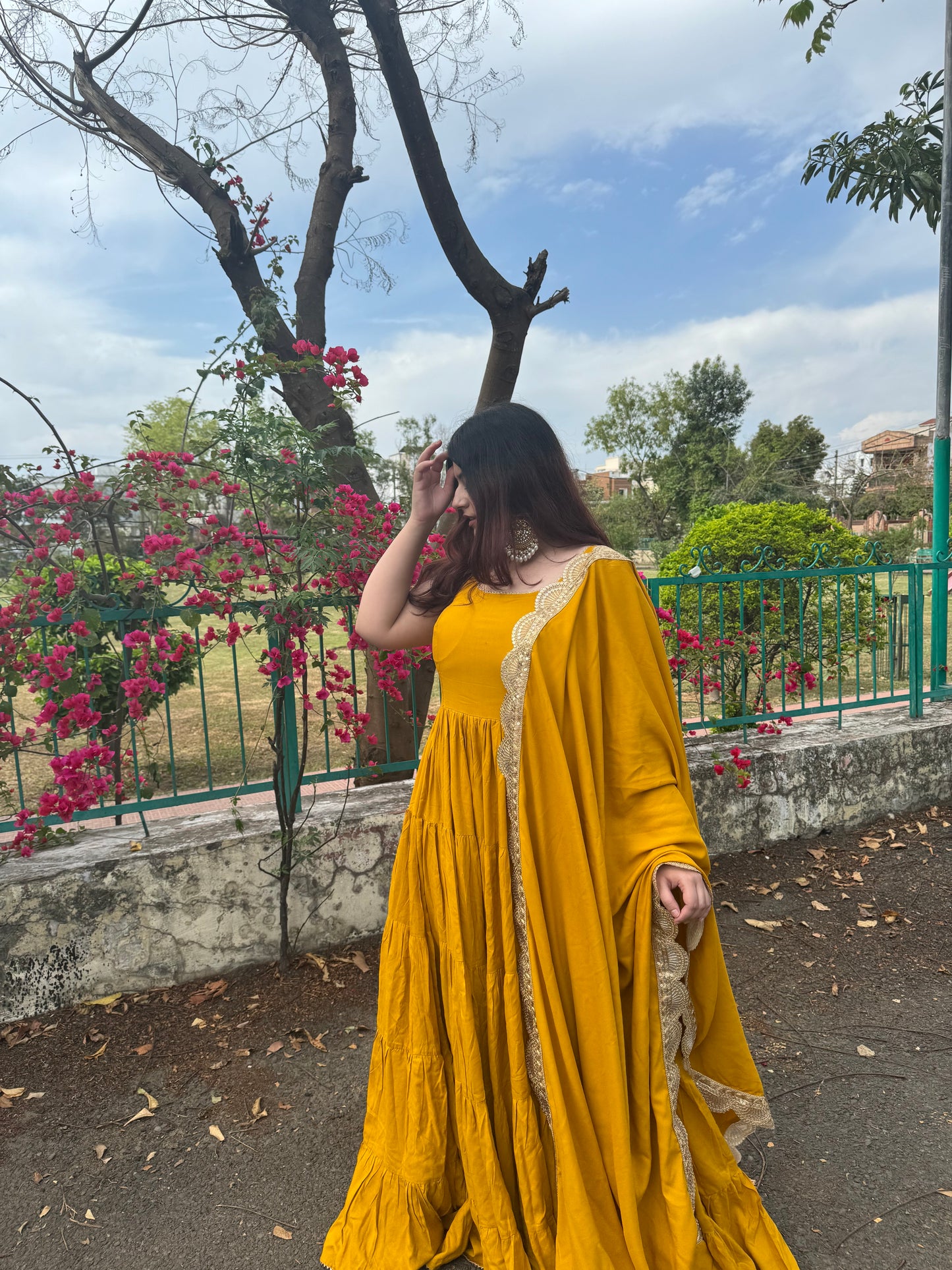 Mustard Yellow Anarkali Dress - with Extra Sleeves