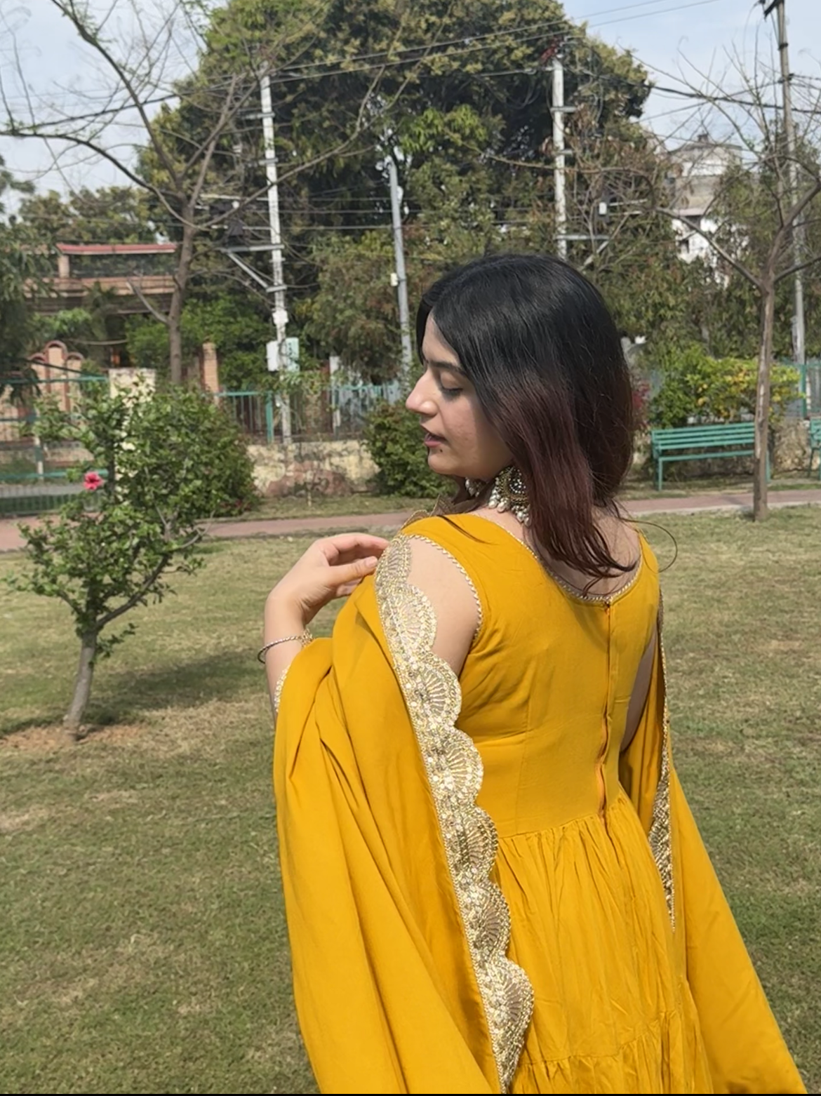 Mustard Yellow Anarkali Dress - with Extra Sleeves