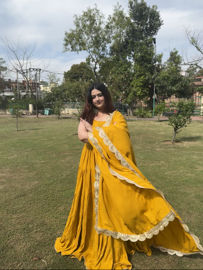 Mustard Yellow Anarkali Dress - with Extra Sleeves