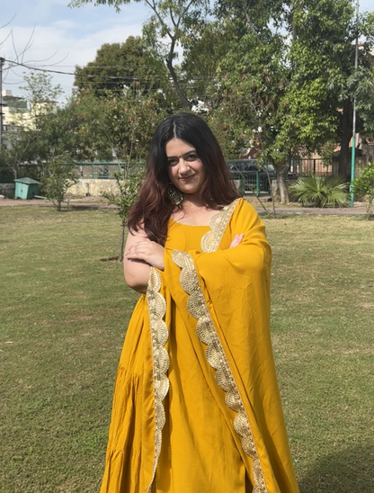 Mustard Yellow Anarkali Dress - with Extra Sleeves