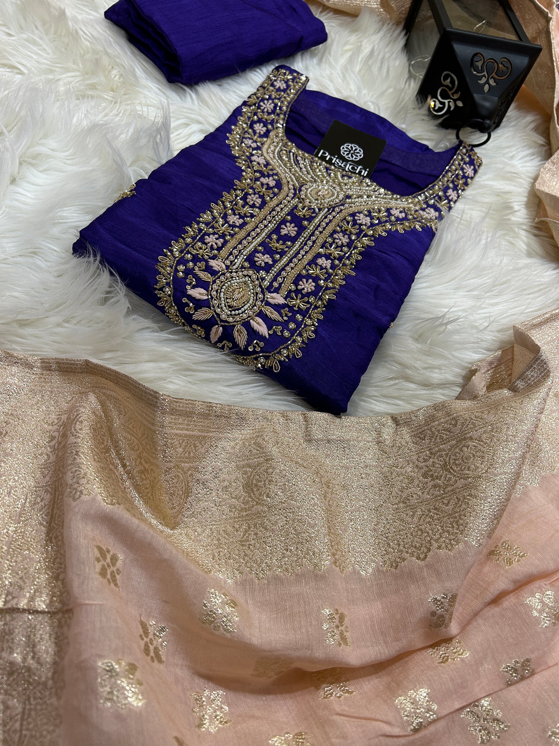 Purple embroidered kurta set with dupatta - Prisachi Official