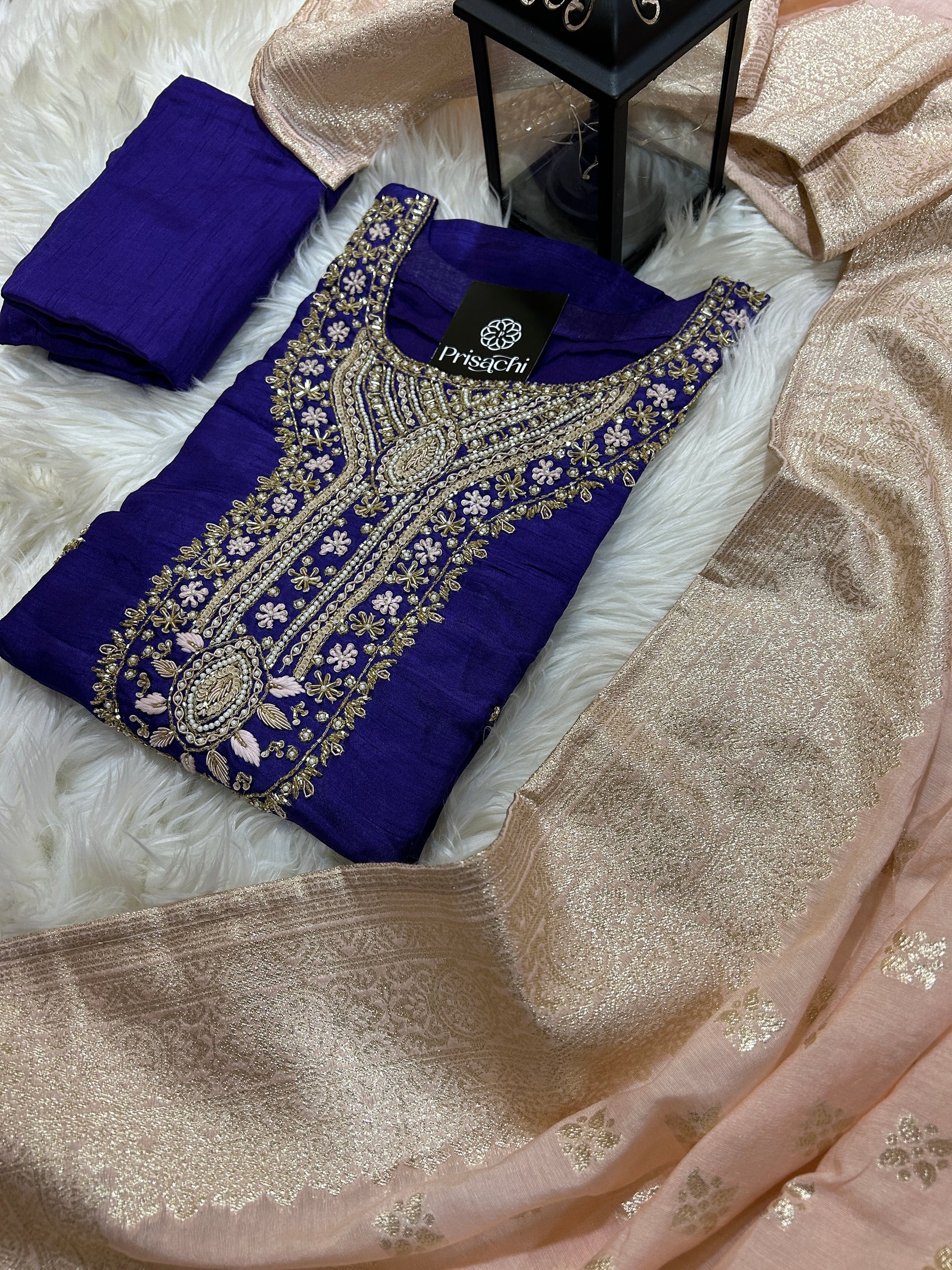 Purple embroidered kurta set with dupatta - Prisachi Official