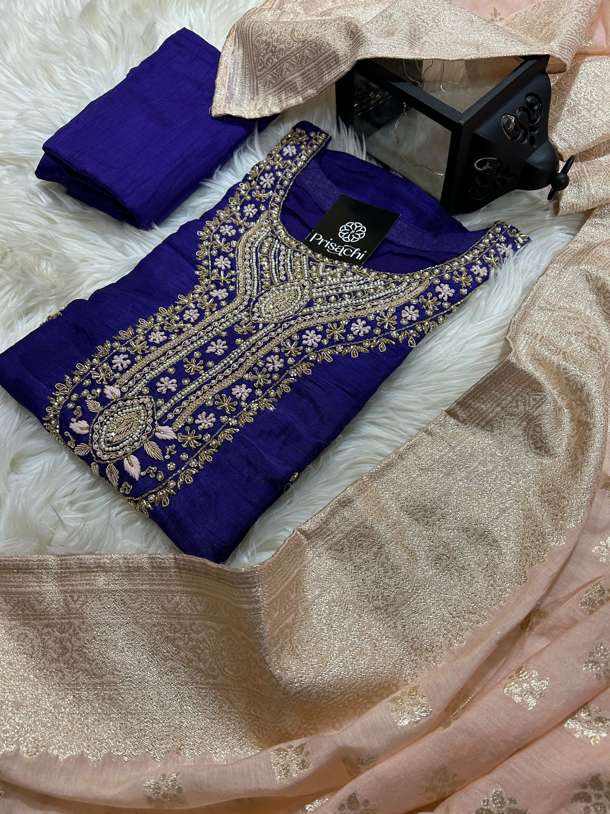 Purple embroidered kurta set with dupatta - Prisachi Official