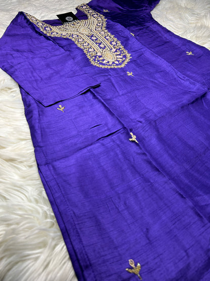 Purple embroidered kurta set with dupatta - Prisachi Official