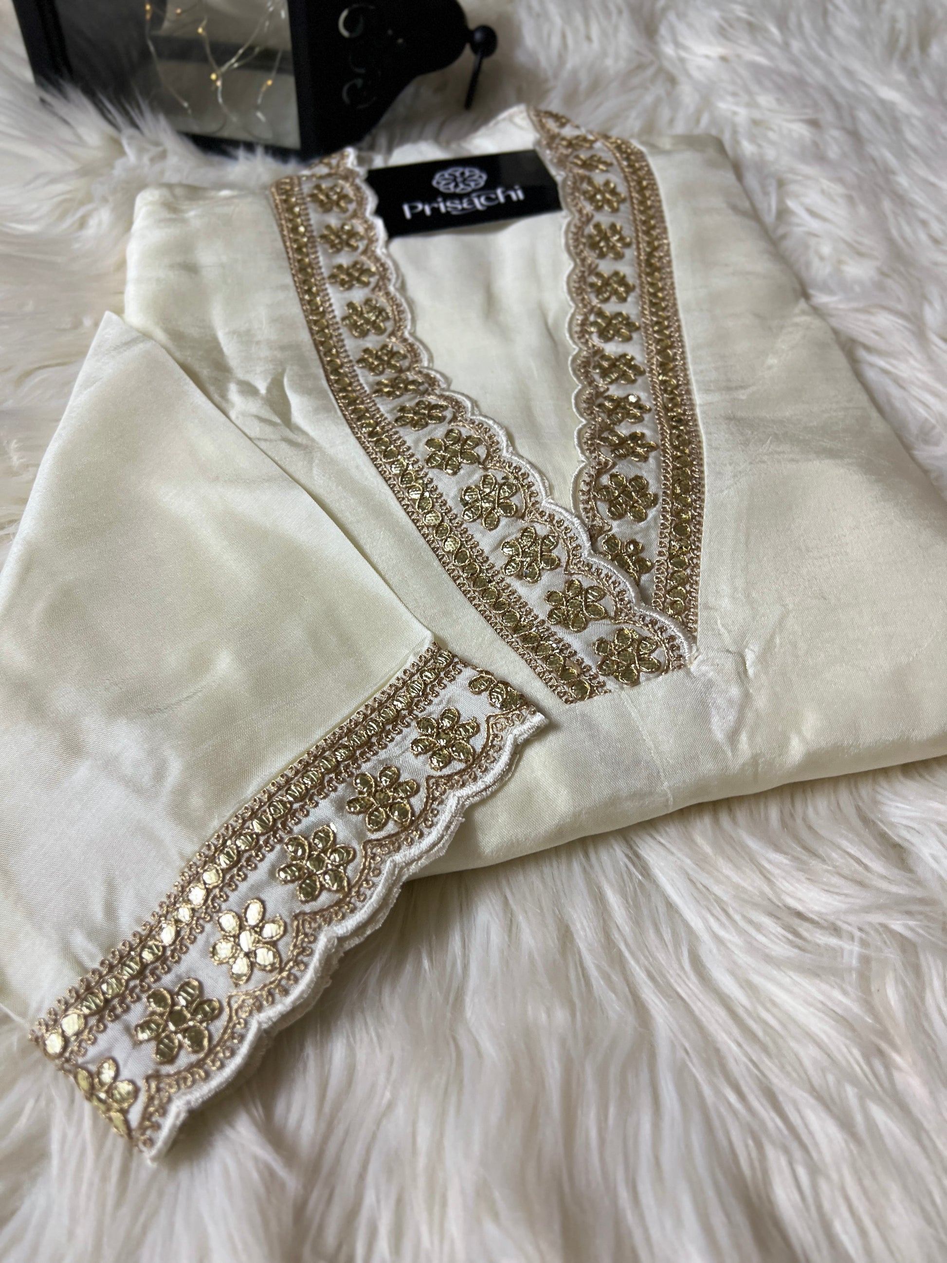 White Lilac silk kurta set with organza dupatta - Prisachi Official