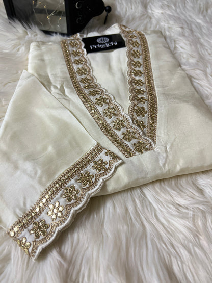 White Lilac silk kurta set with organza dupatta - Prisachi Official