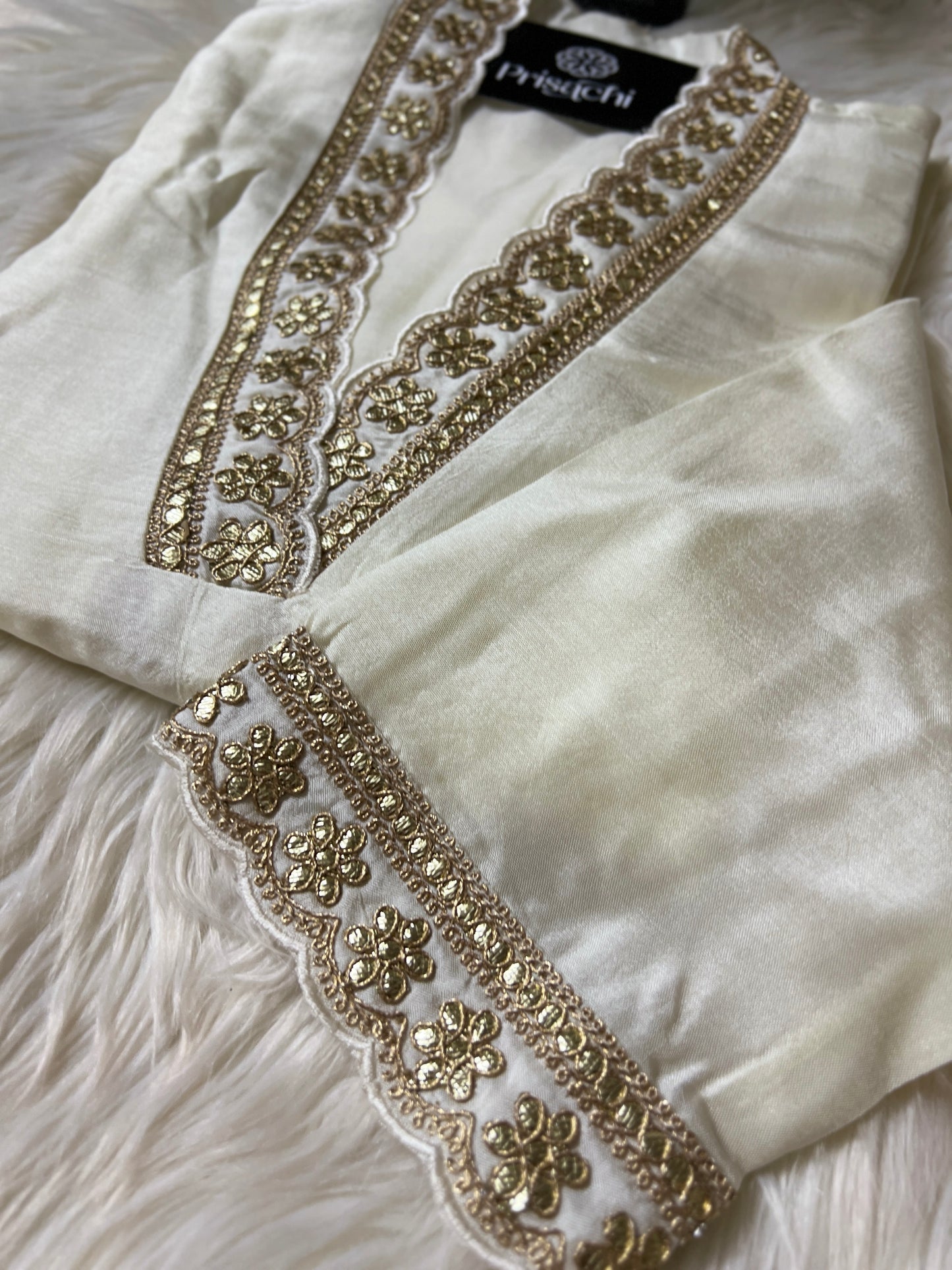 White Lilac silk kurta set with organza dupatta - Prisachi Official