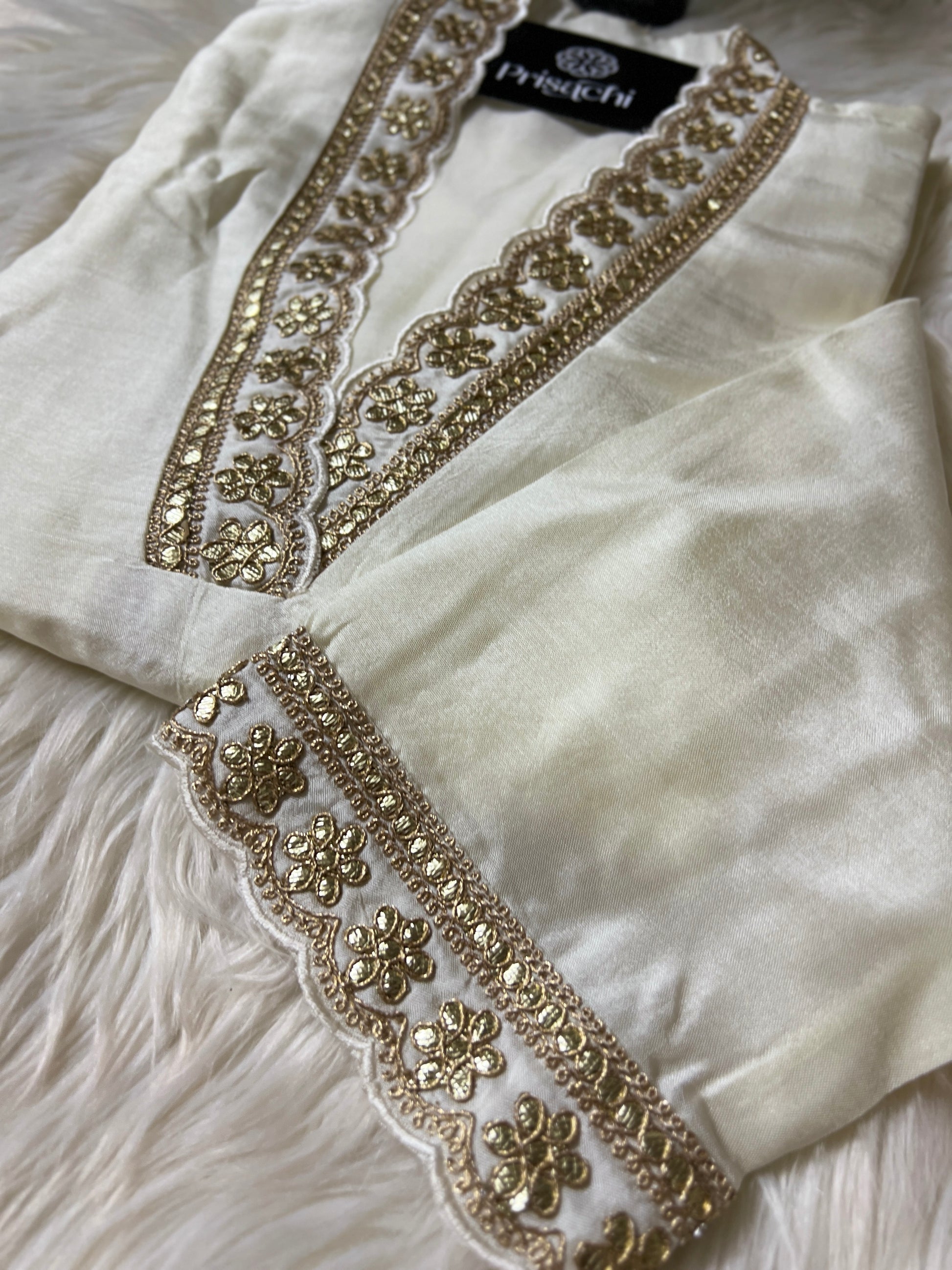 White Lilac silk kurta set with organza dupatta - Prisachi Official