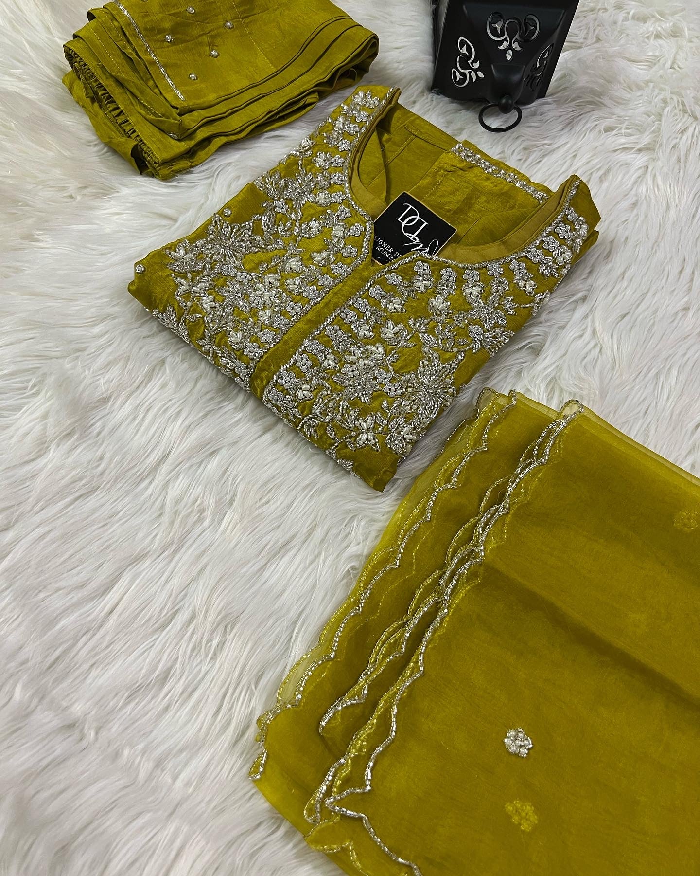 Maslin Designer Embroidery with Zardosi Yellow - Prisachi Official