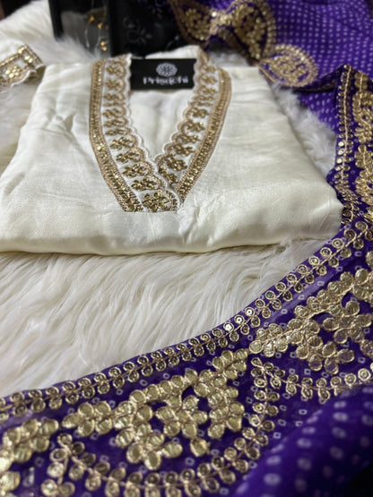 White Lilac silk kurta set with organza dupatta - Prisachi Official