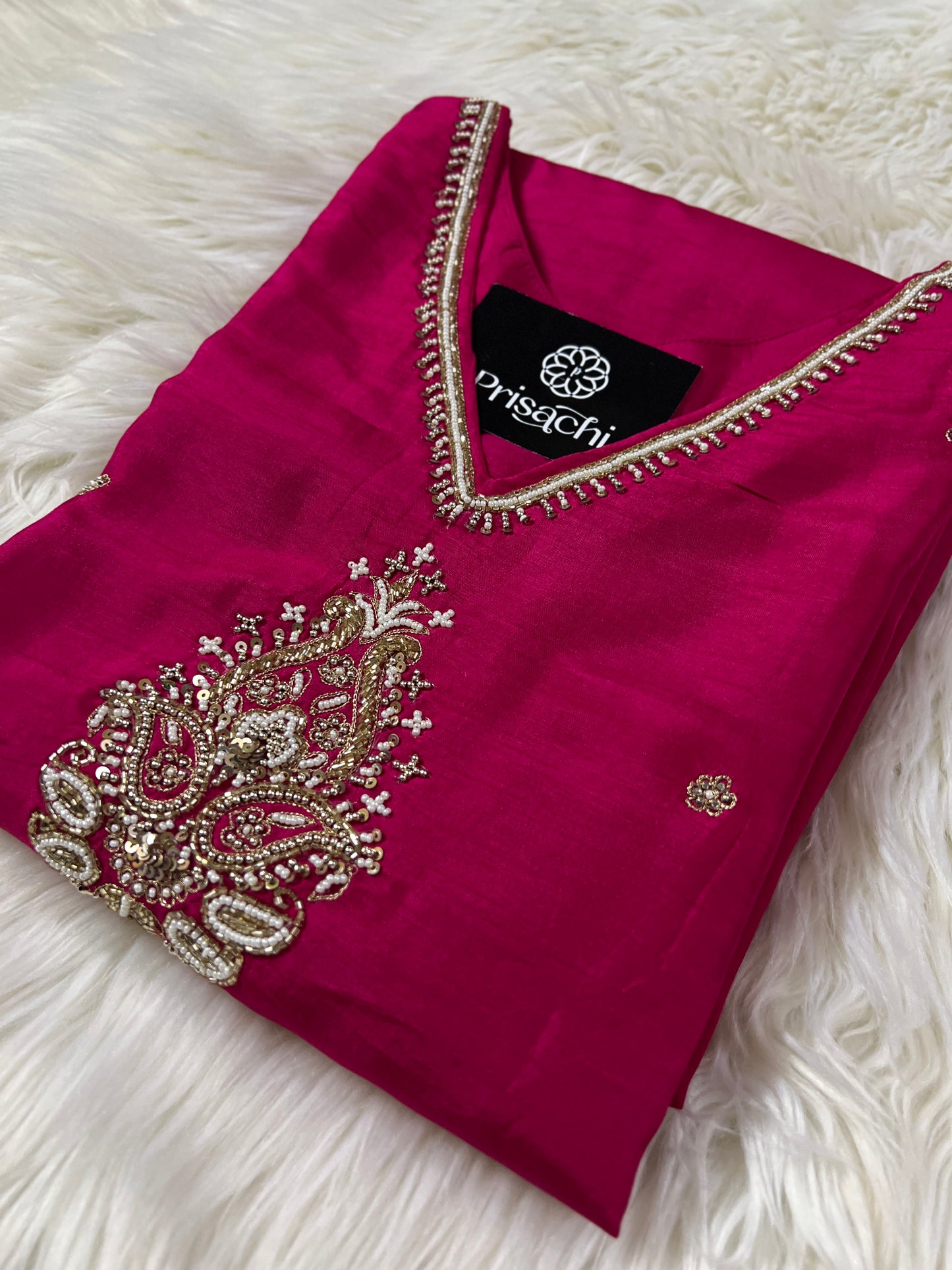 Pink cotton silk embroidered straight kurta set with dupatta - Prisachi Official