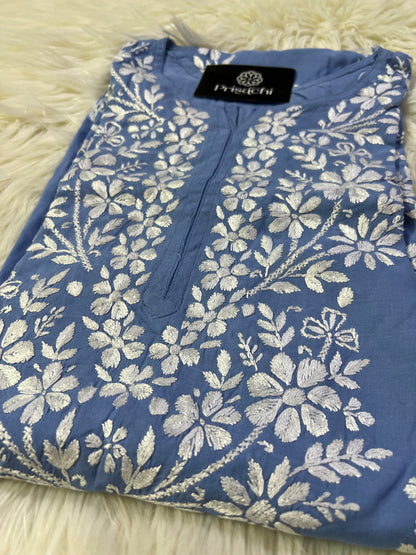 Blue Rayon handwork Chikankari kurta - Prisachi Official