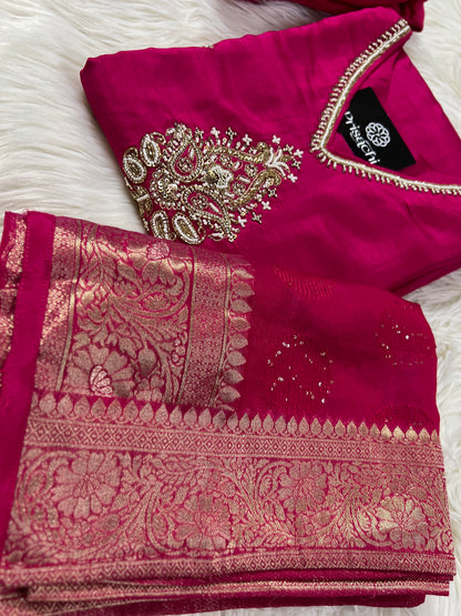 Pink cotton silk embroidered straight kurta set with dupatta - Prisachi Official