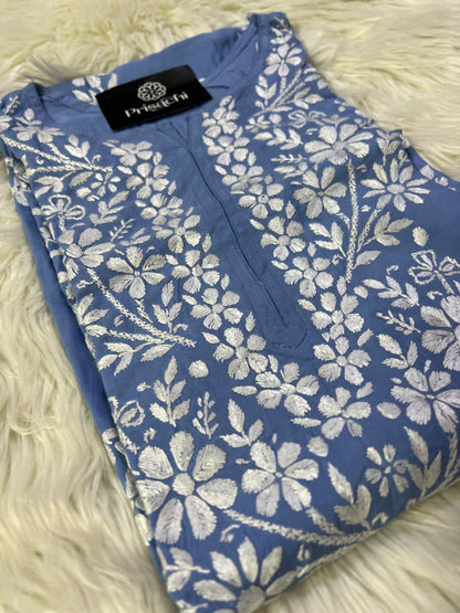 Blue Rayon handwork Chikankari kurta - Prisachi Official