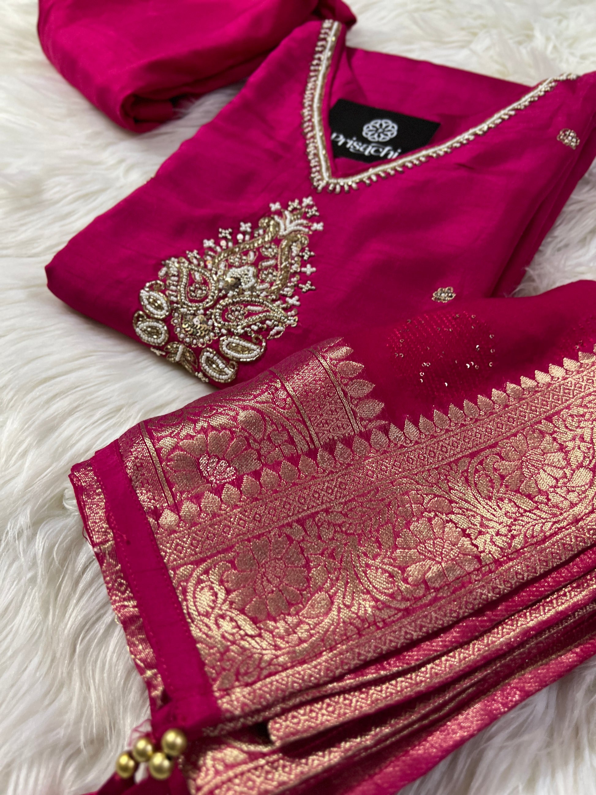 Pink cotton silk embroidered straight kurta set with dupatta - Prisachi Official