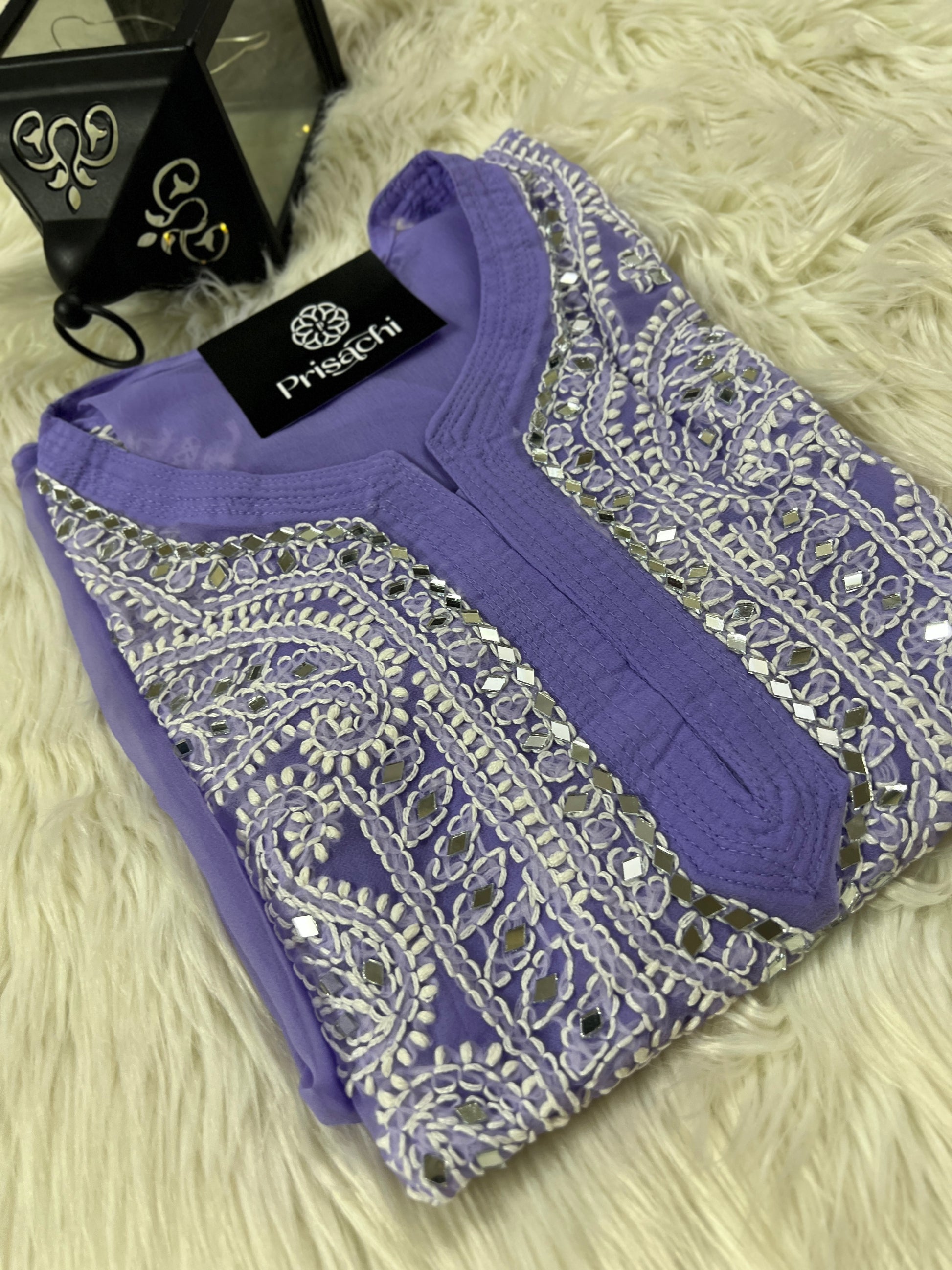 Ethnic Hand Embroidered Georgette Chikankari Kurti Kurta for Women - Prisachi Official