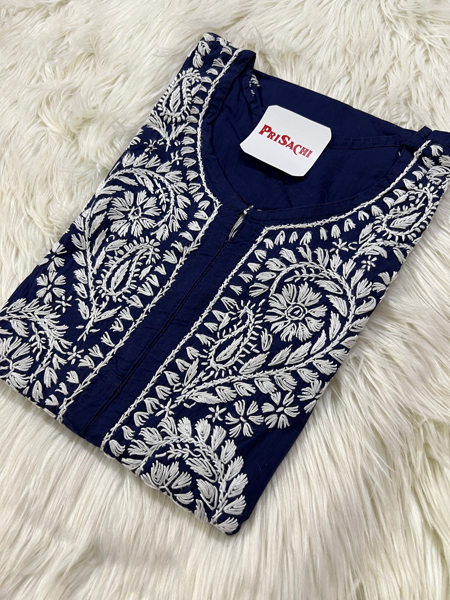 Navy blue handwork chikankari kurta - Prisachi Official