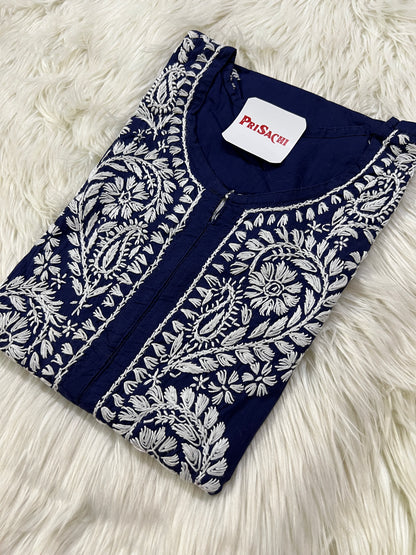 Navy blue handwork chikankari kurta - Prisachi Official