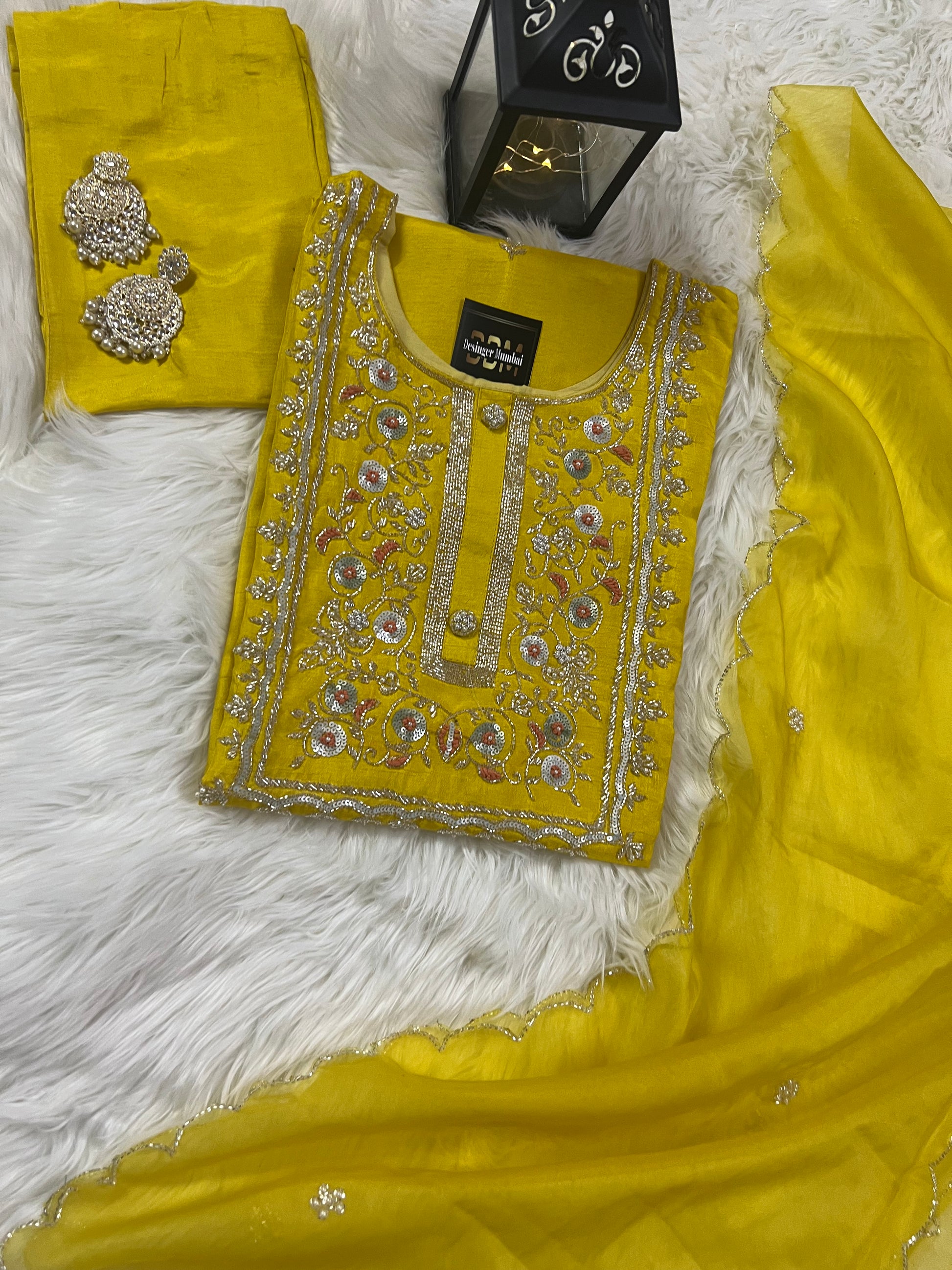 Yellow Embroidered Kurta Trouser Pant Dupatta Set - Prisachi Official