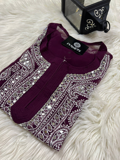 Maroon Chikankari Kurta, Georgette Fabric - Prisachi Official