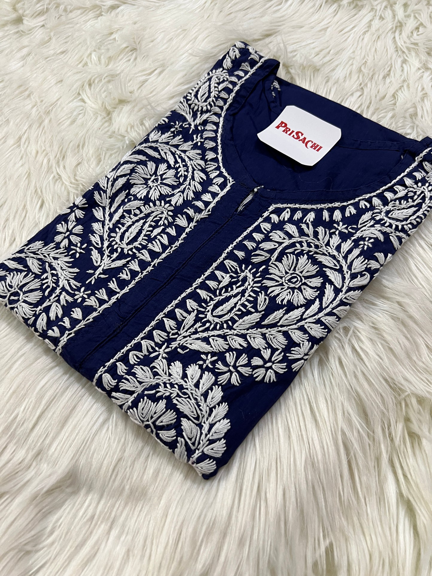 Navy blue handwork chikankari kurta - Prisachi Official