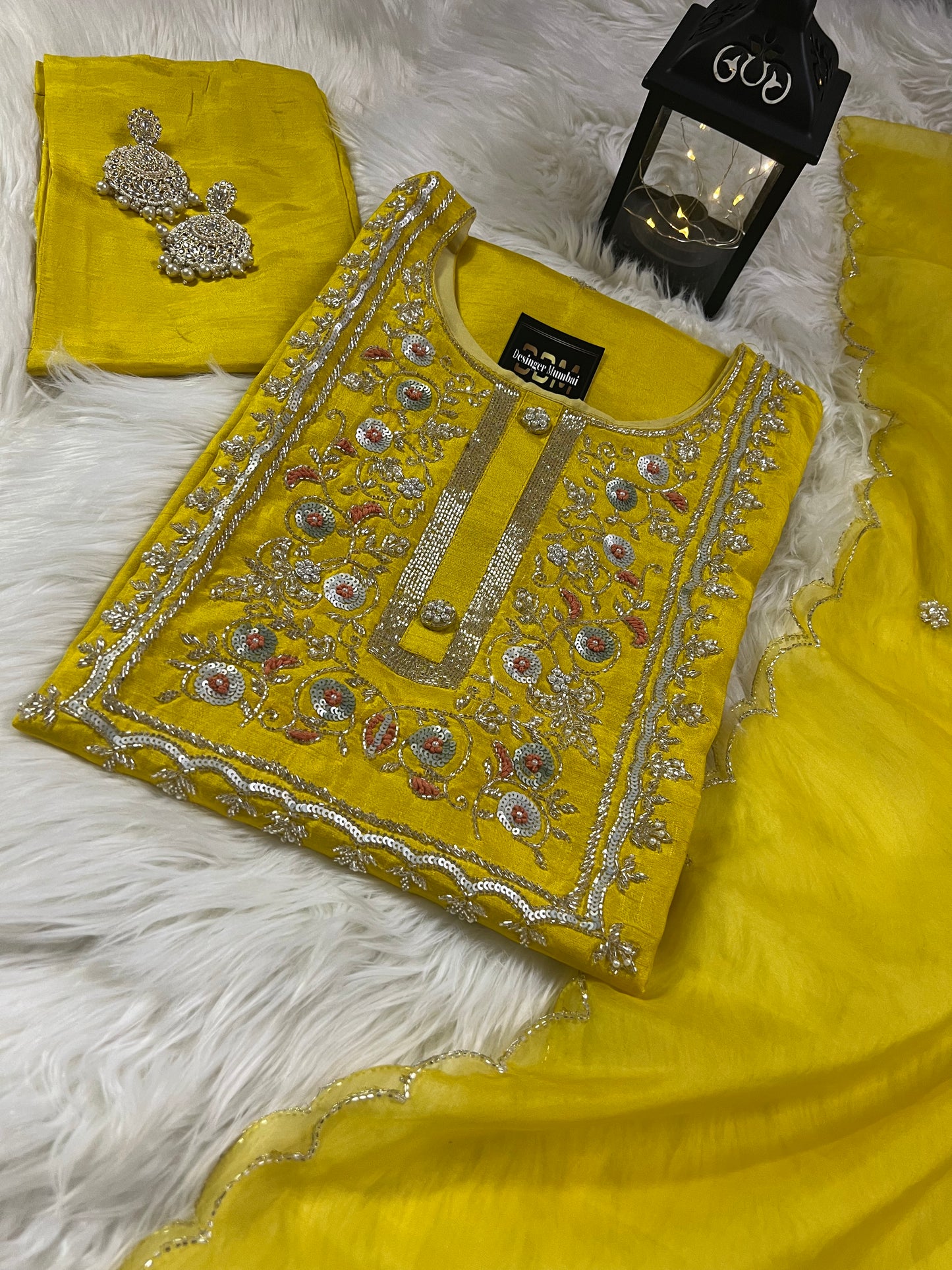 Yellow Embroidered Kurta Trouser Pant Dupatta Set - Prisachi Official