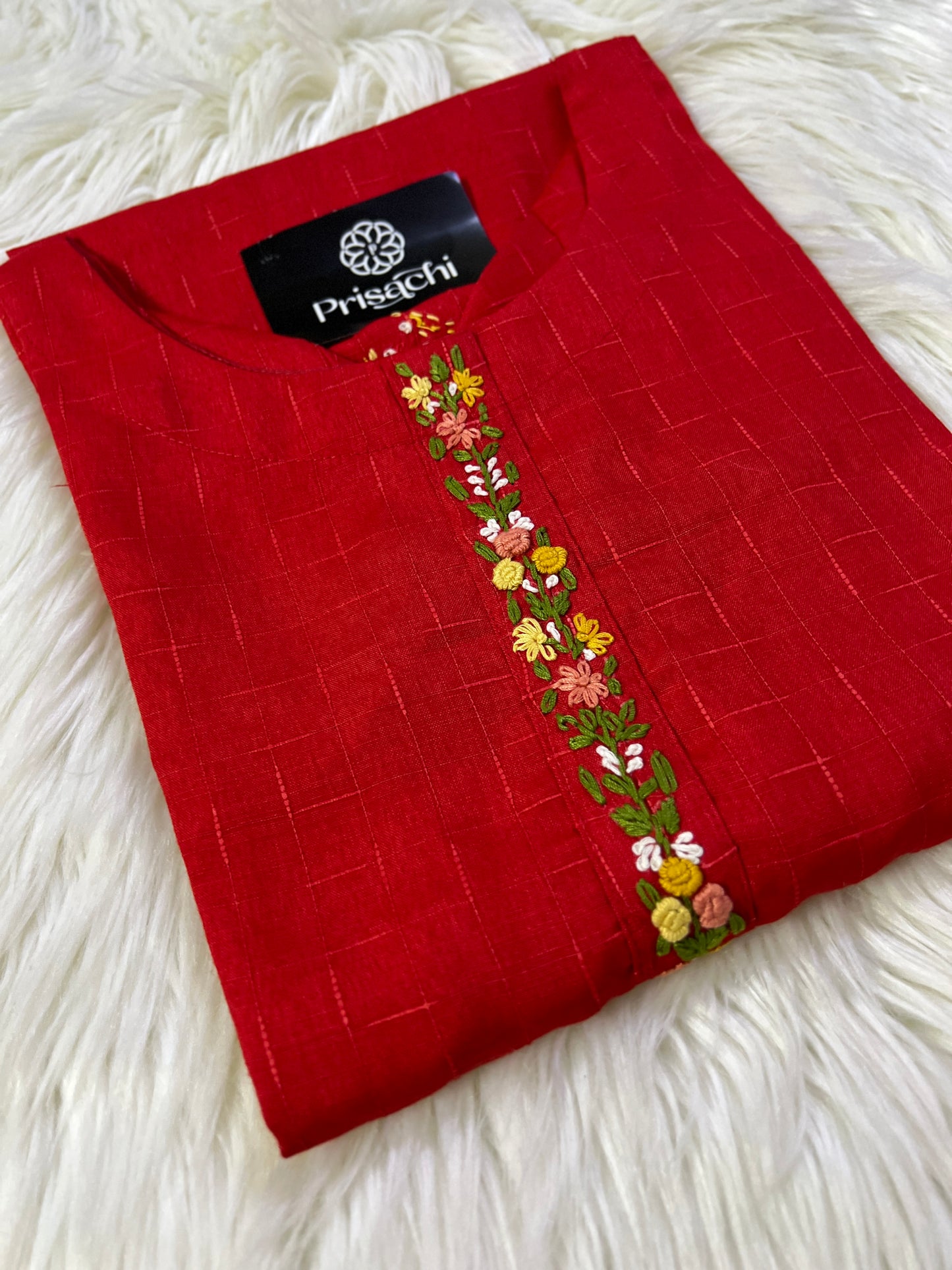 Red hand work cotton kurta - Prisachi Official