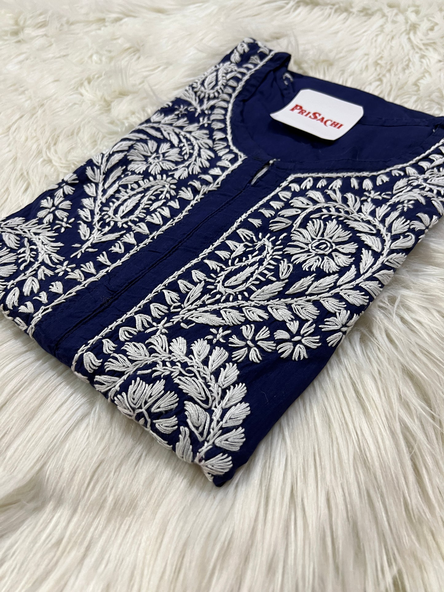 Navy blue handwork chikankari kurta - Prisachi Official