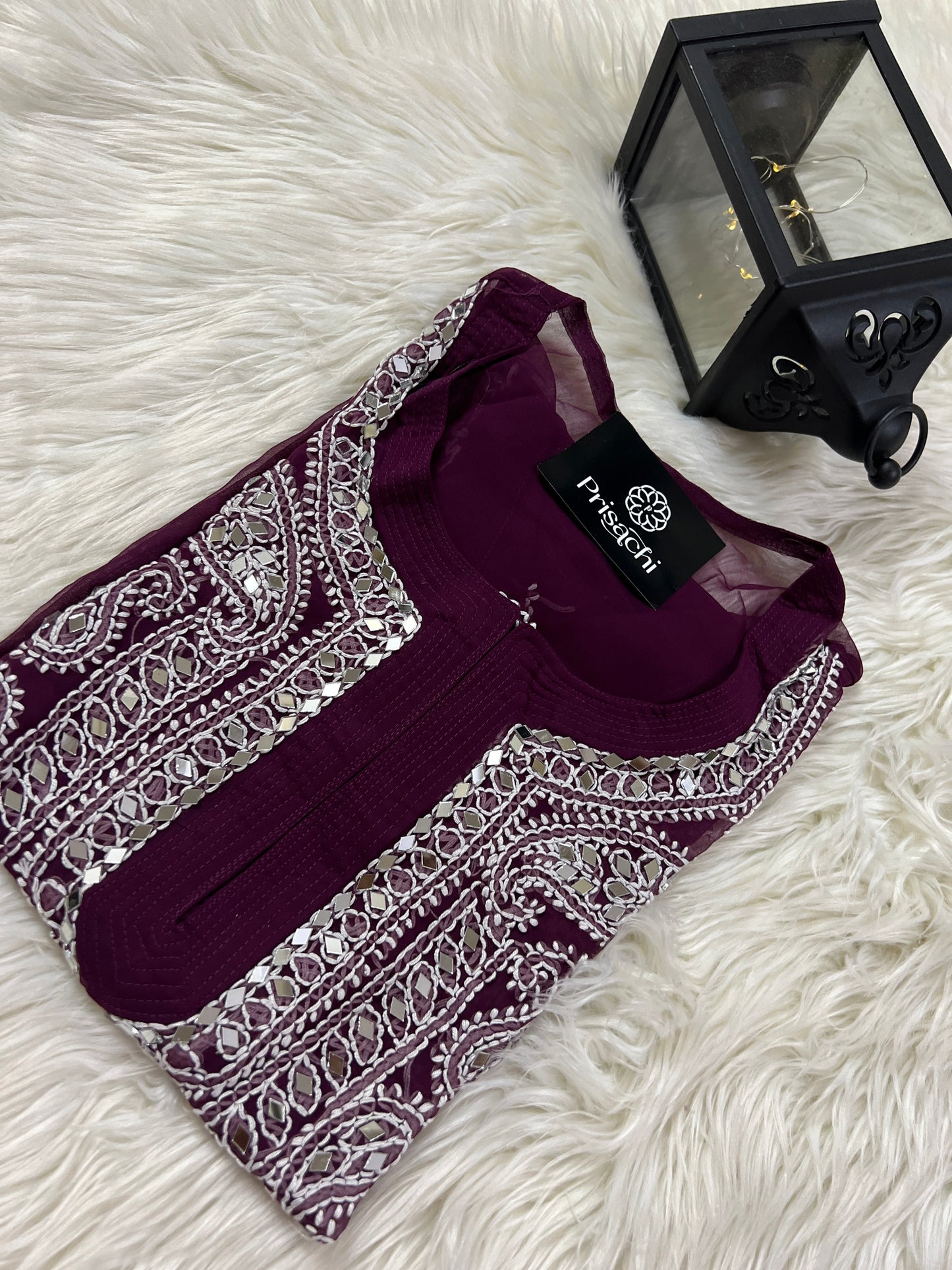 Maroon Chikankari Kurta, Georgette Fabric - Prisachi Official