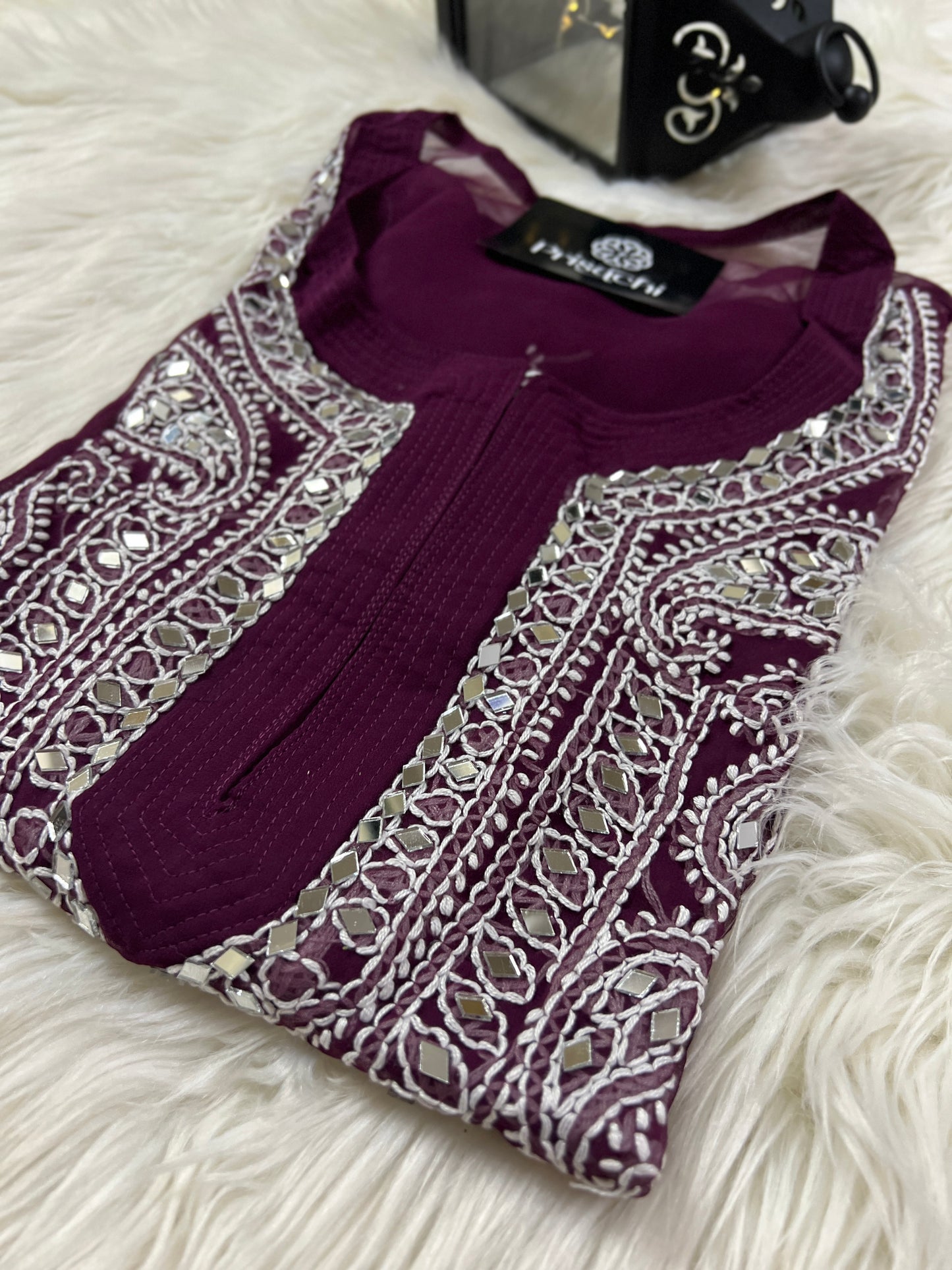 Maroon Chikankari Kurta, Georgette Fabric - Prisachi Official