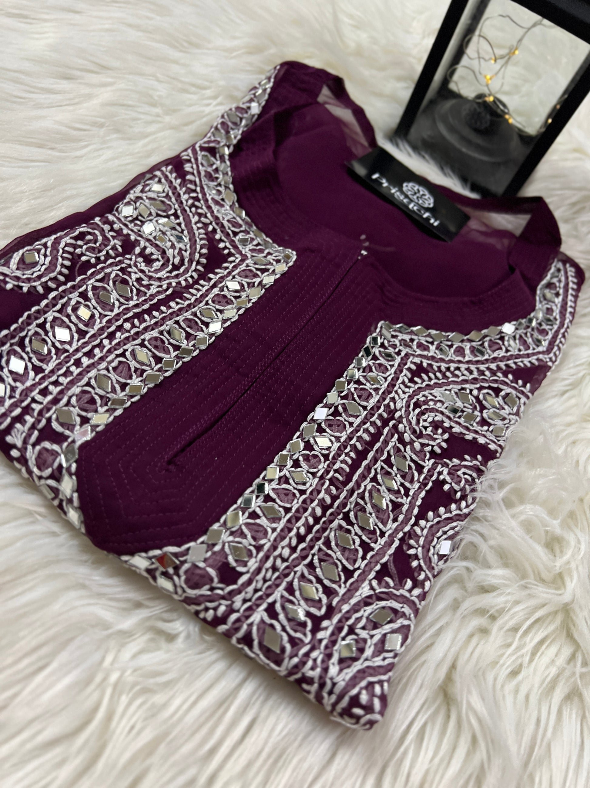 Maroon Chikankari Kurta, Georgette Fabric - Prisachi Official