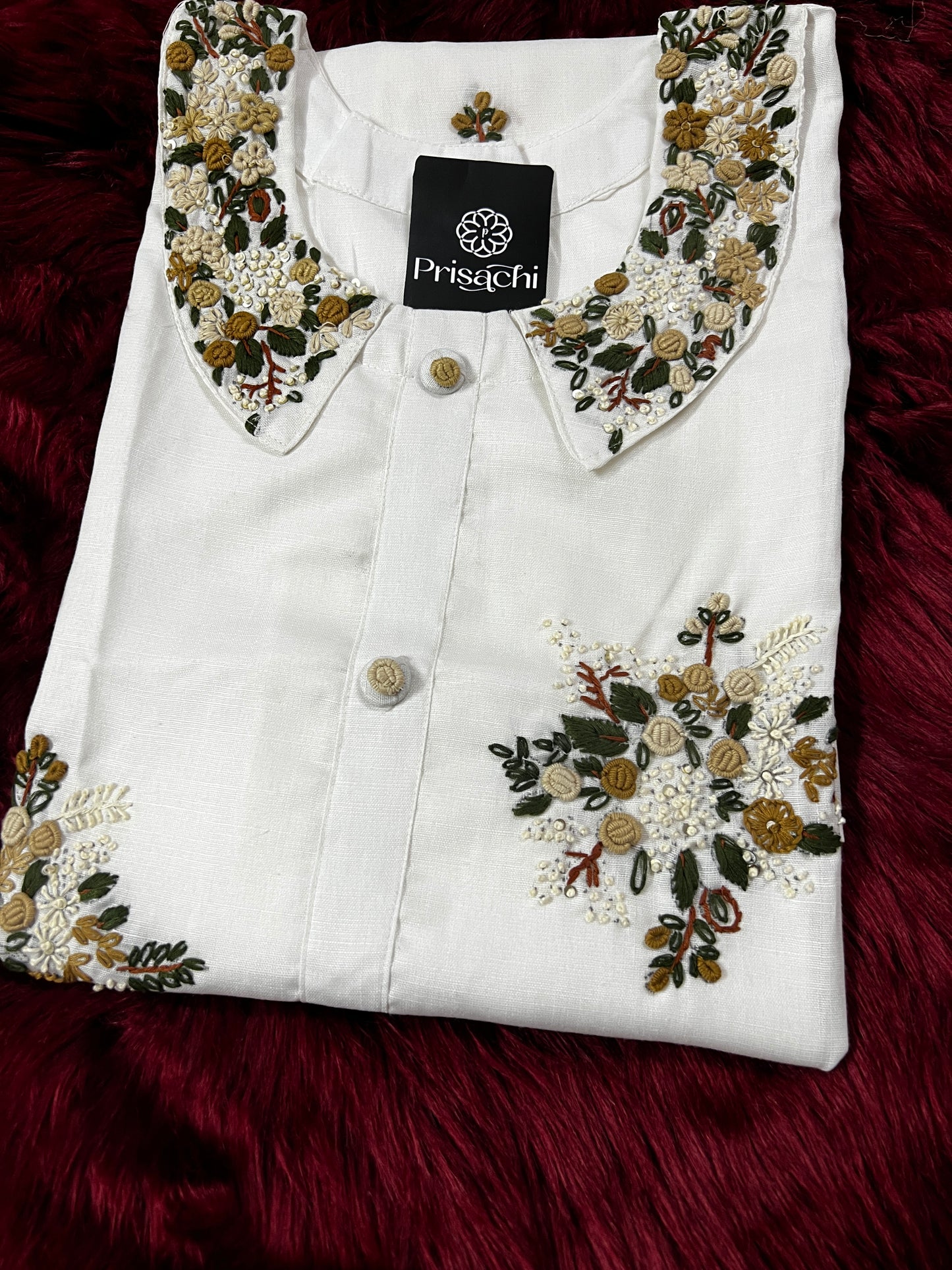 White neck embroidered kurta - Prisachi Official