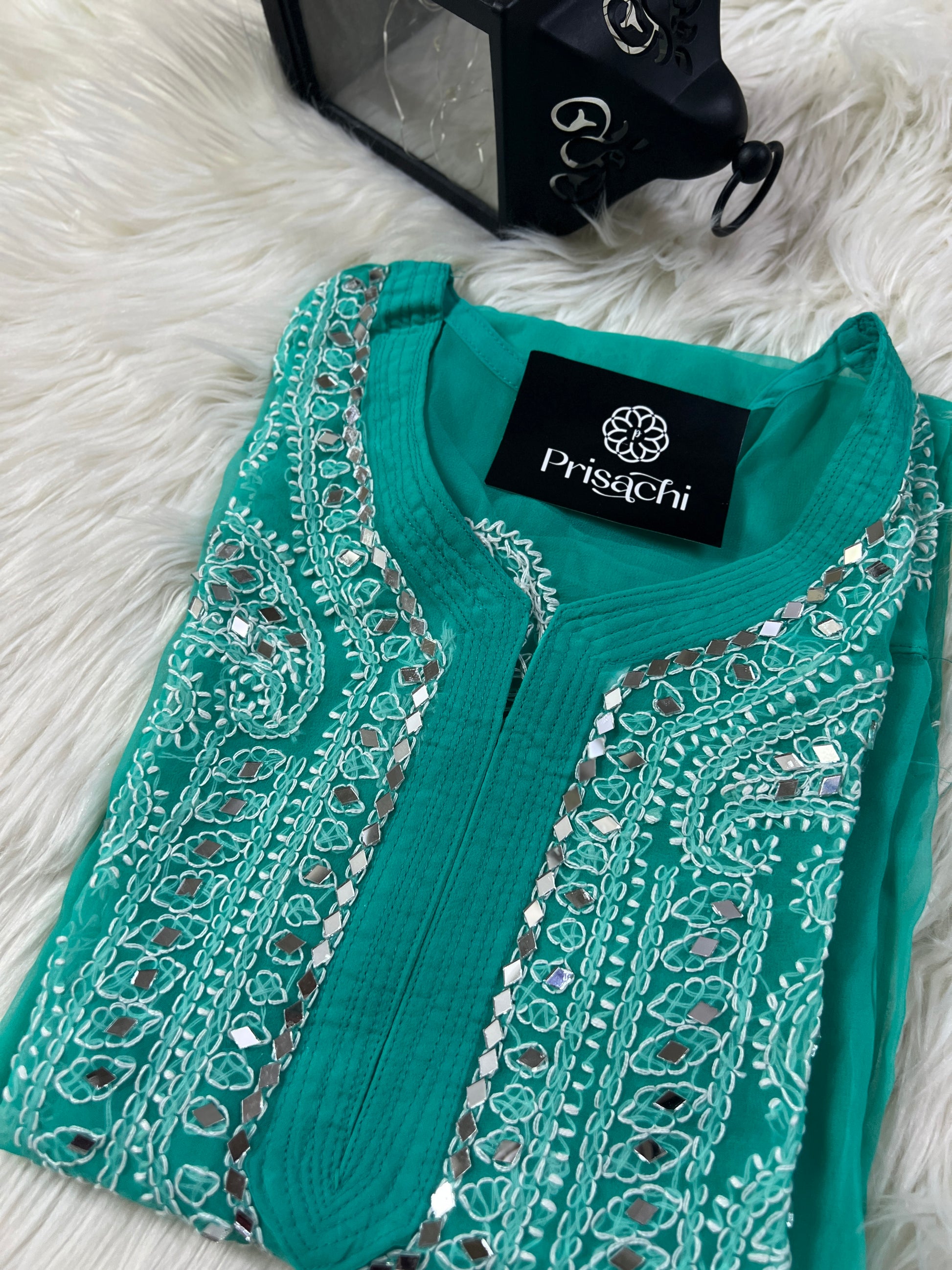 Blue Chikankari Kurta, Georgette Fabric - Prisachi Official