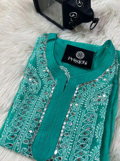 Blue Chikankari Kurta, Georgette Fabric - Prisachi Official