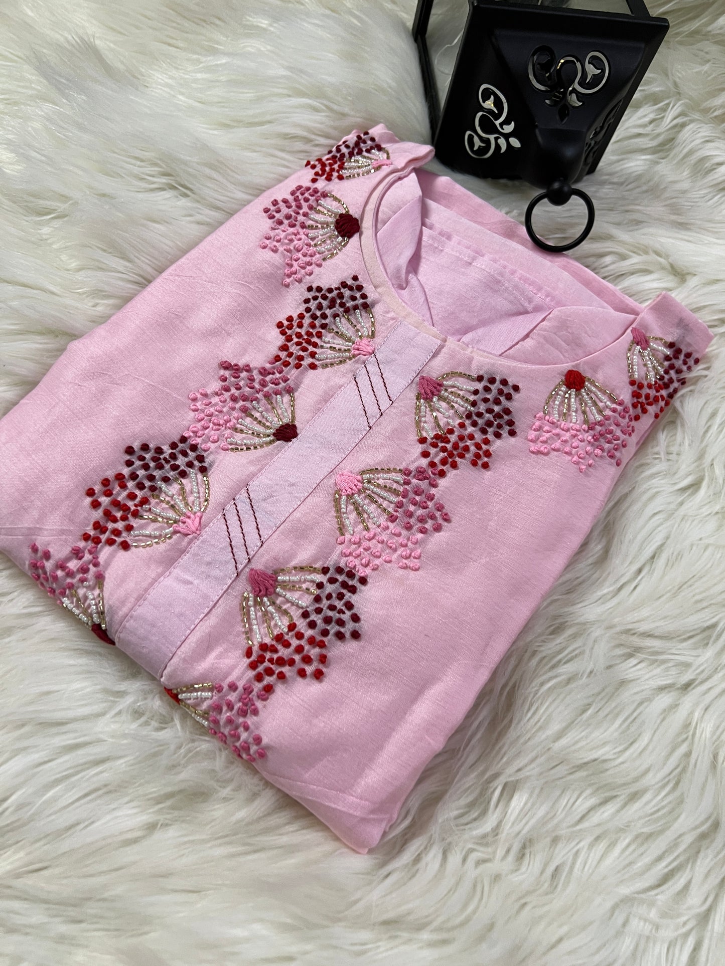 Pink embroidered kurta set with dupatta - Prisachi Official