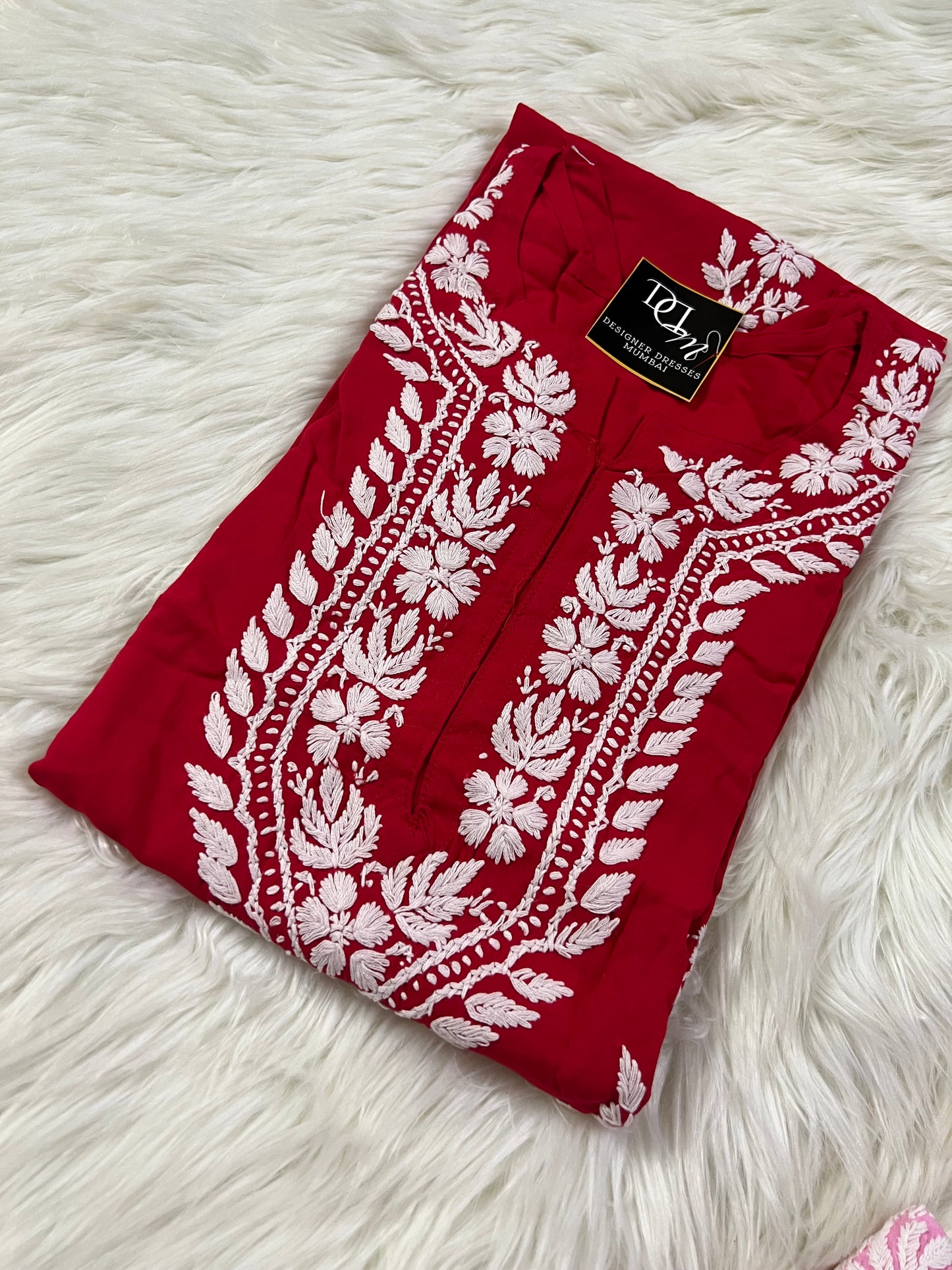 Red hand work cotton chikankari kurta - Prisachi Official