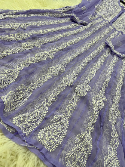 Purple anarkali chikankari kurta - Prisachi Official