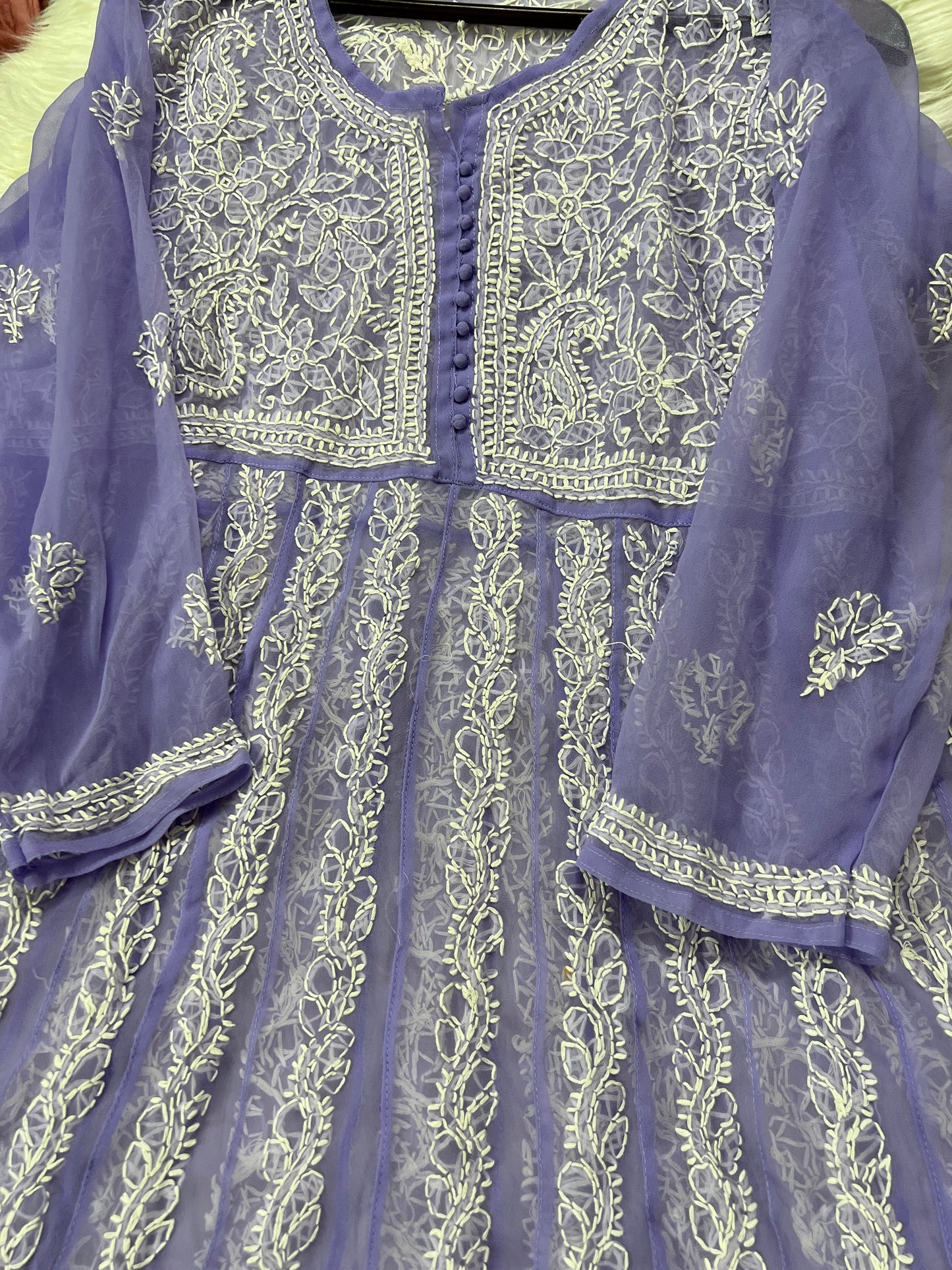 Purple anarkali chikankari kurta - Prisachi Official