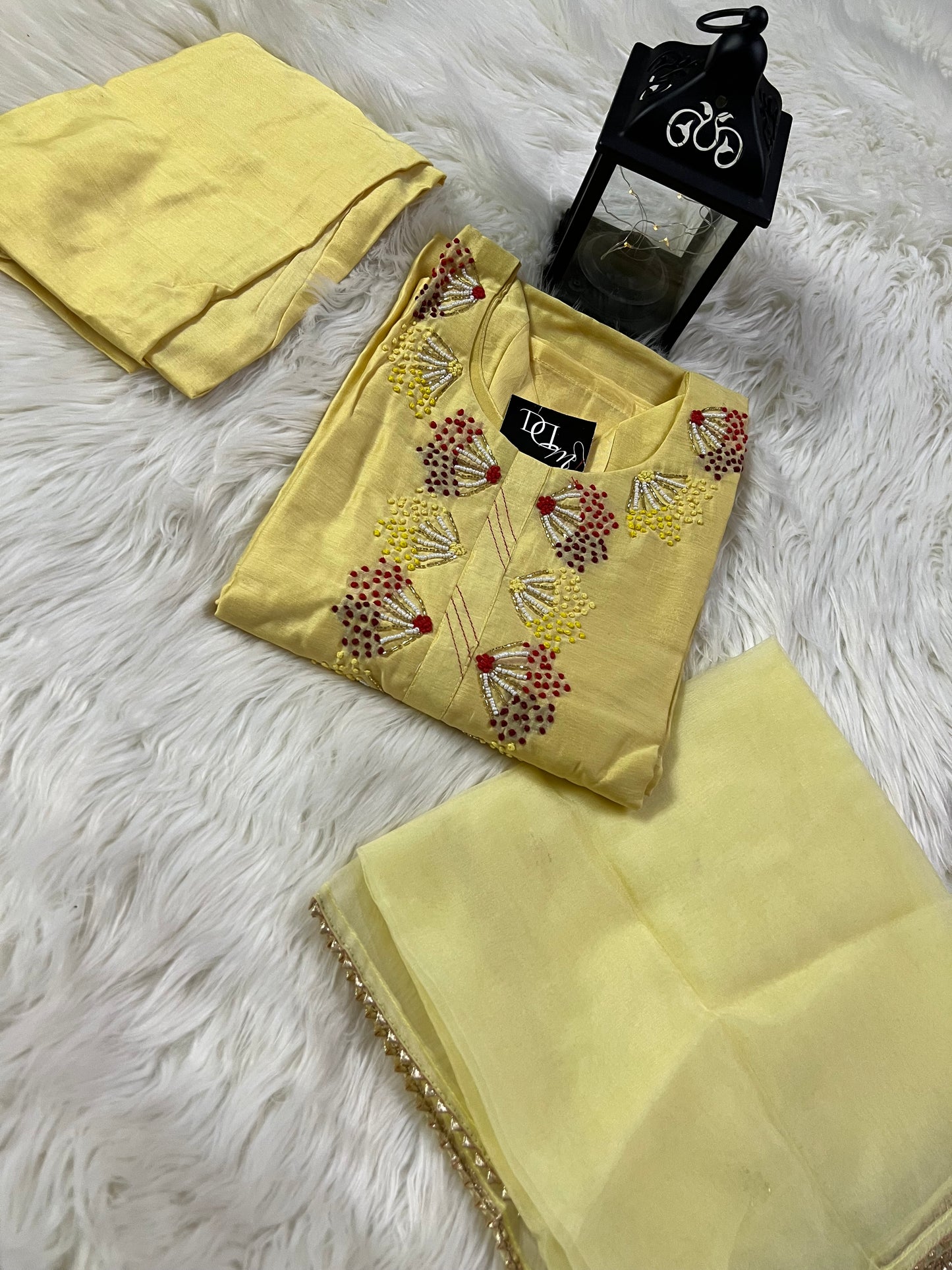 Yellow embroidered kurta set with dupatta - Prisachi Official