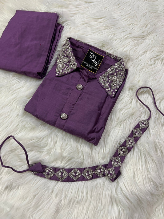 Purple co-ord set dress with belt - Prisachi Official