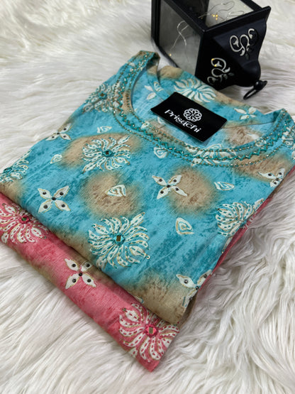 Sky blue cotton kurta with pant - Prisachi Official