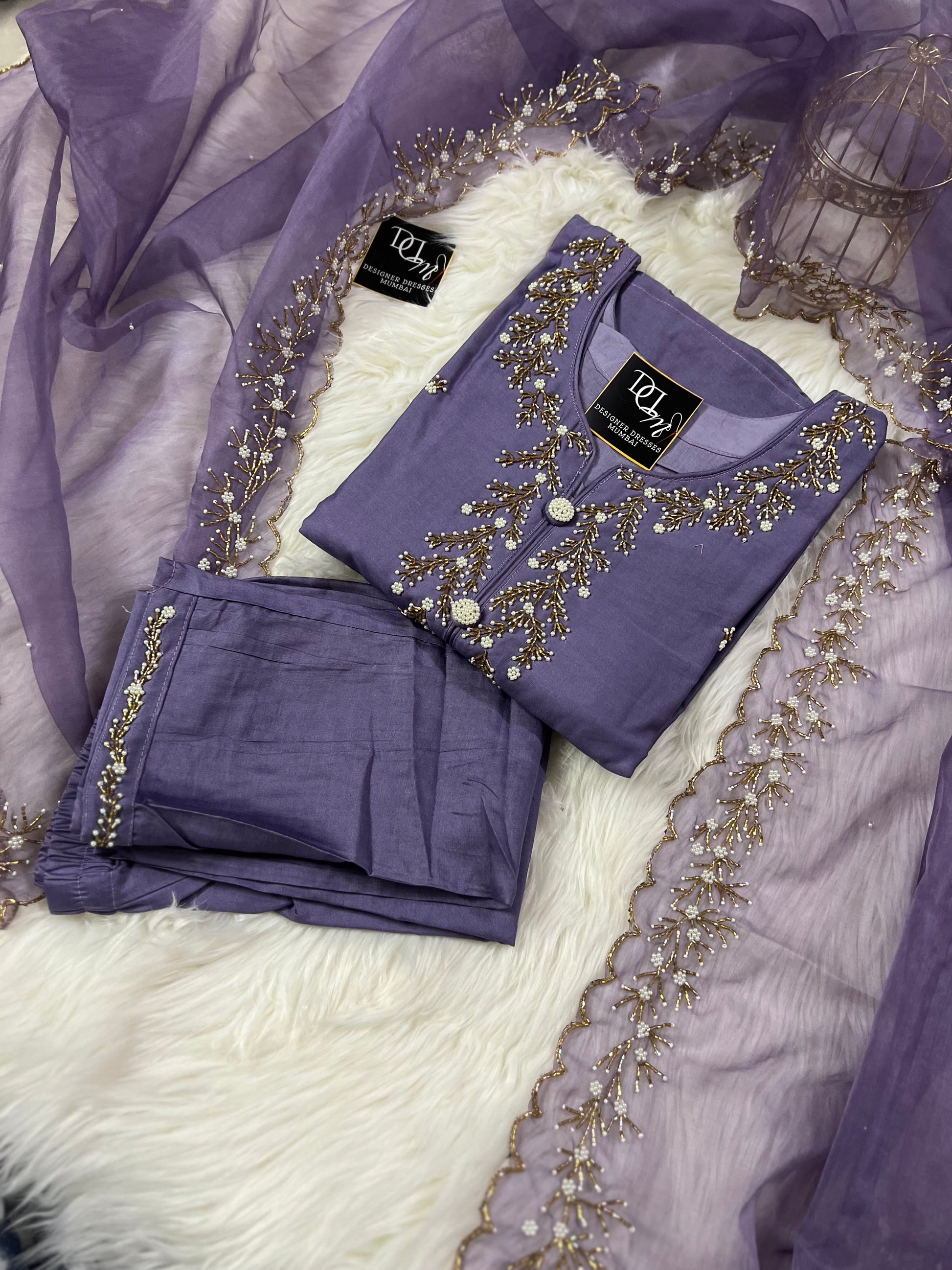 Purple embroidered kurta set with dupatta - Prisachi Official