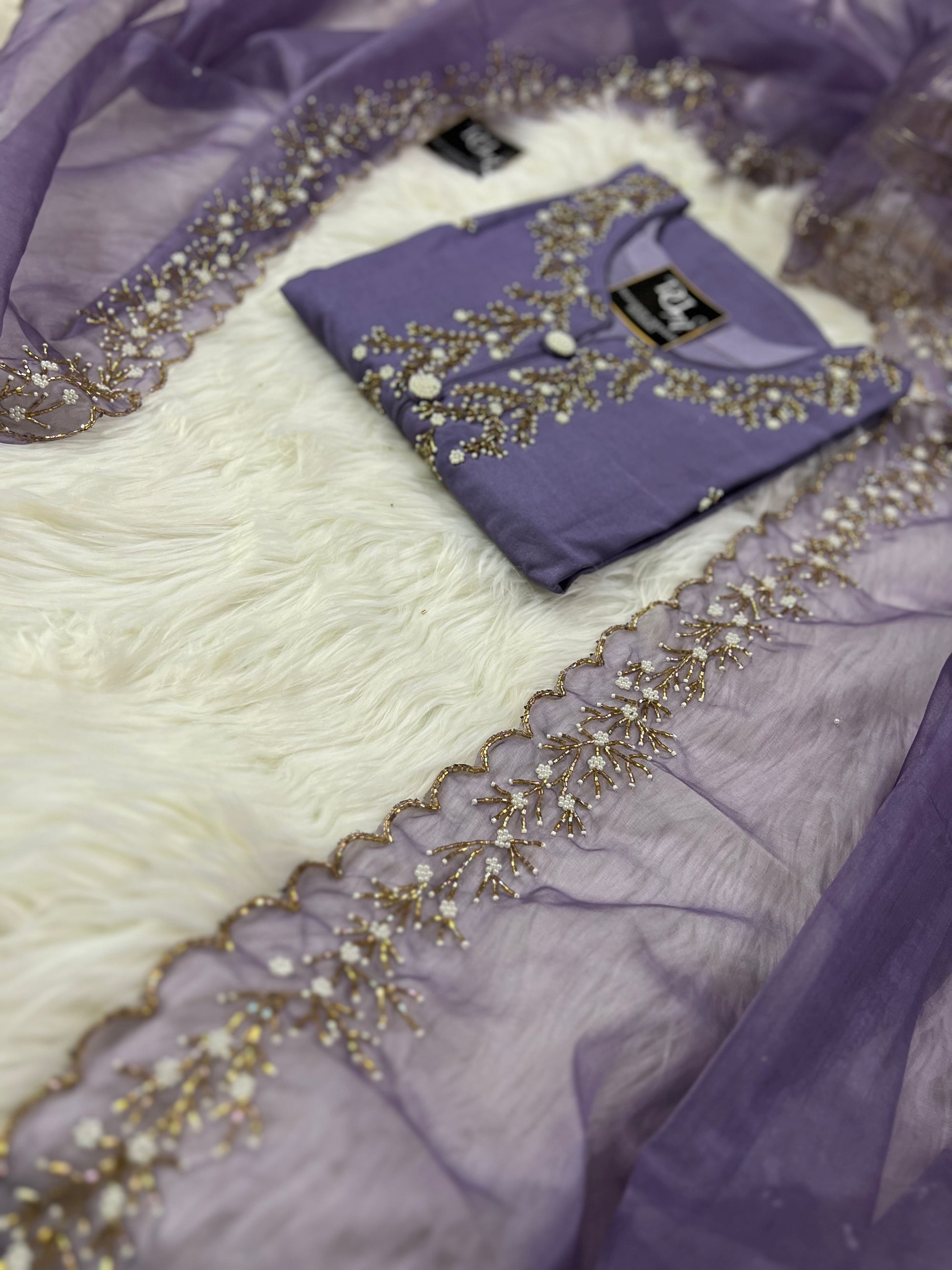 Purple embroidered kurta set with dupatta - Prisachi Official