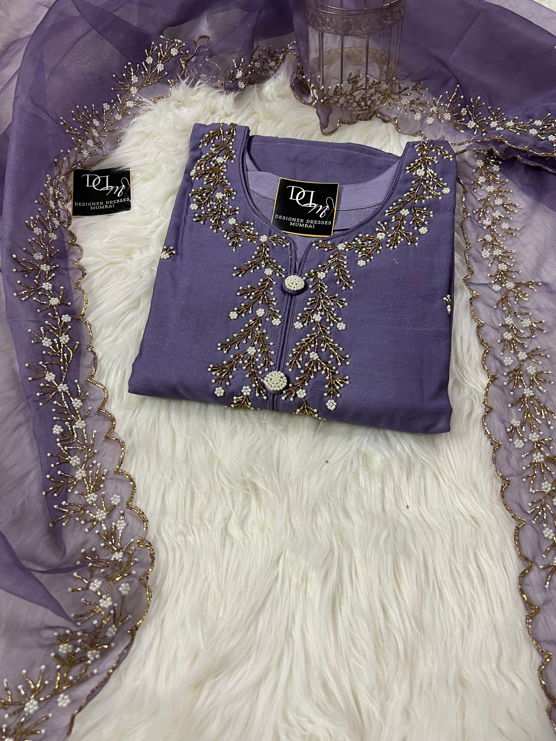 Purple embroidered kurta set with dupatta - Prisachi Official