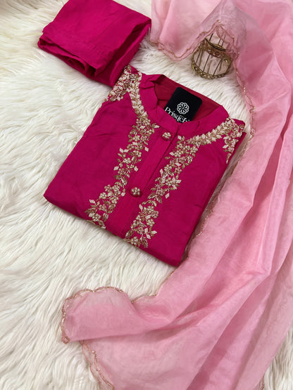 Pink embroidered kurta set with dupatta - Prisachi Official